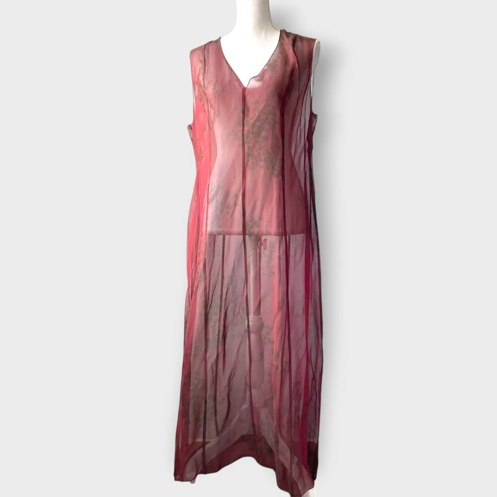 Mariella Burani VTG 90's Sheer Dress Chiffon Red Leopard Print Sleeveless US 16